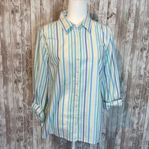 Talbots Pastel Striped Oxford Shirt size Medium - Picture 1 of 4